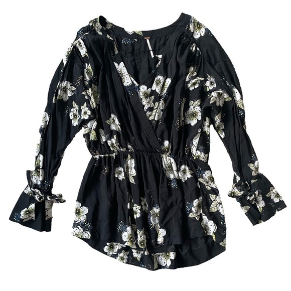 Free People Black Tuscan Dreams Floral Blouse, S - Picture 4 of 14